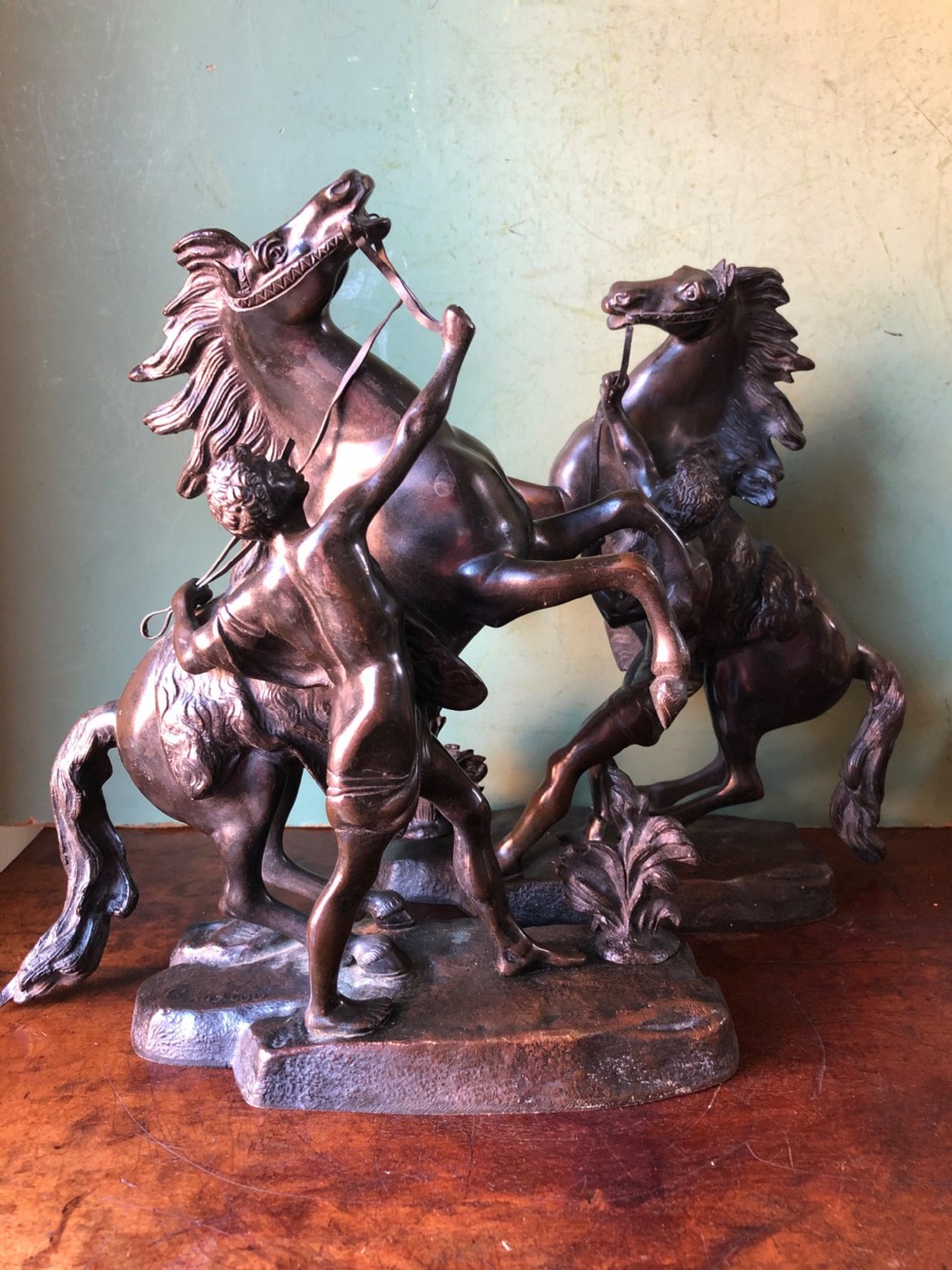 Pair of mid C19th French bronze reduction sculptures of  ‘The Marly Horses’  View VI