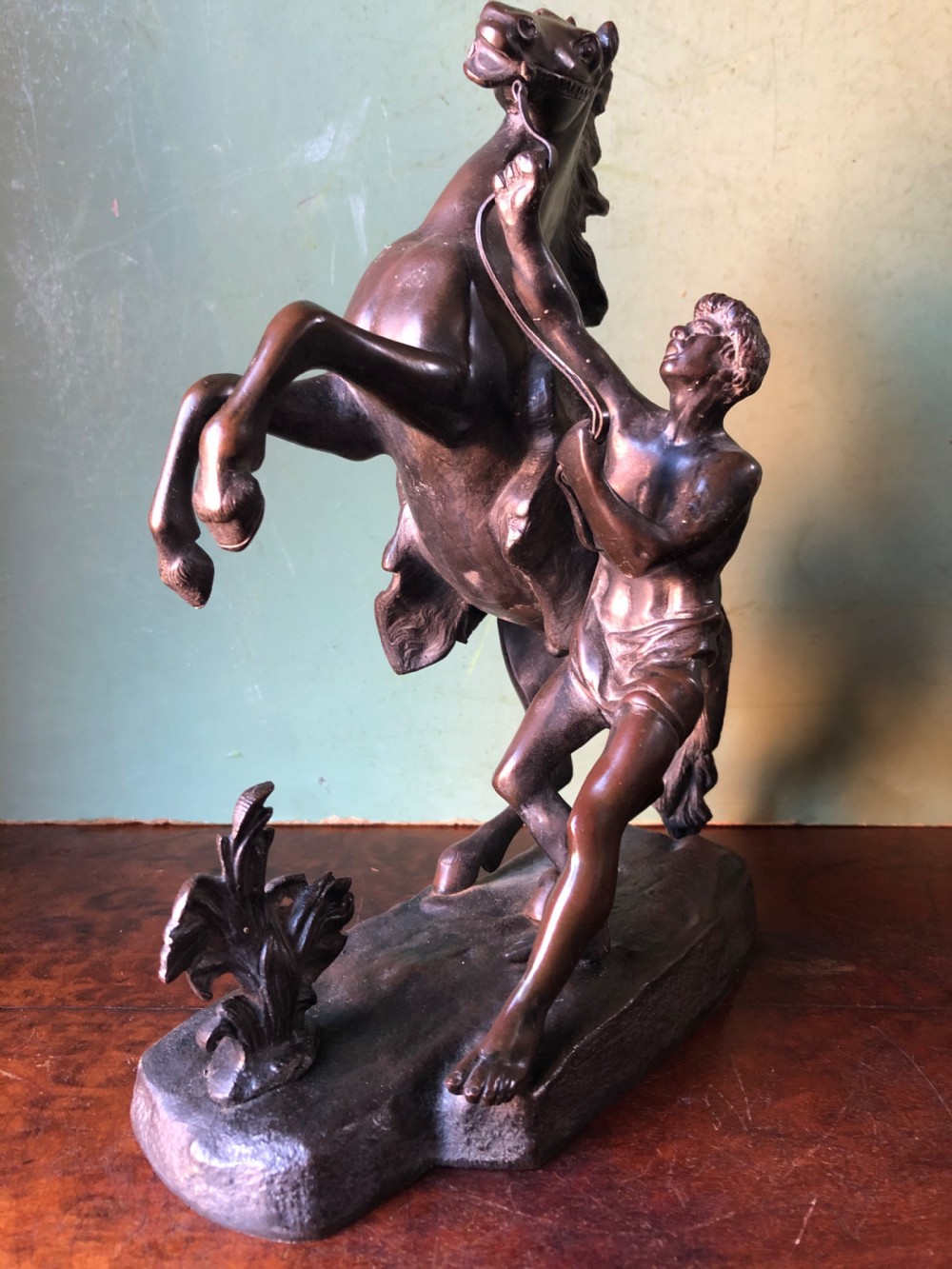 Pair of mid C19th French bronze reduction sculptures of  ‘The Marly Horses’  View XI