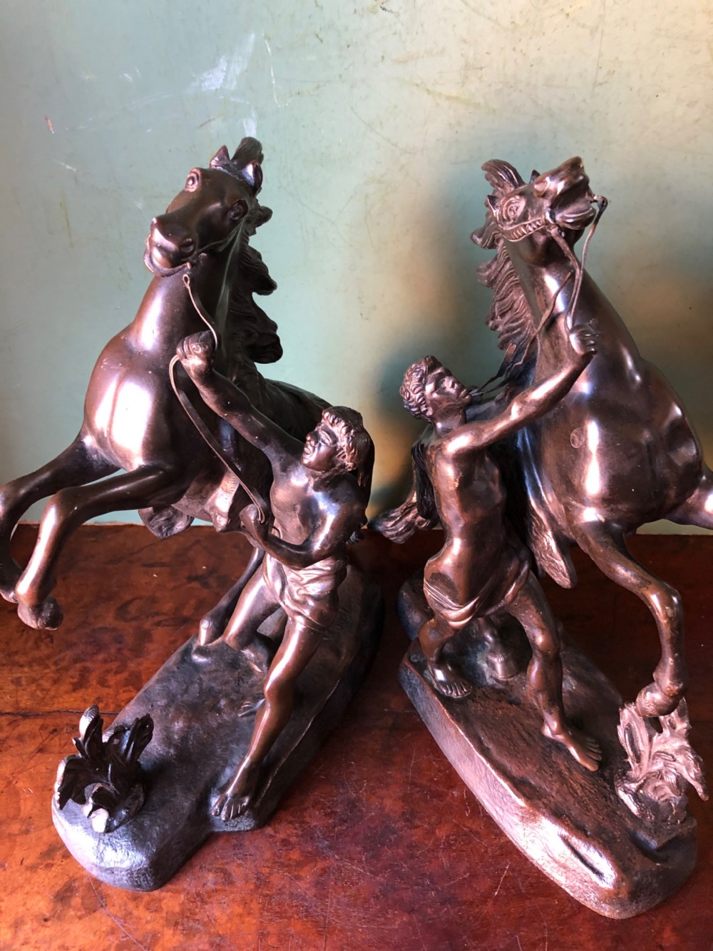 Pair of mid C19th French bronze reduction sculptures of  ‘The Marly Horses’  View XVI