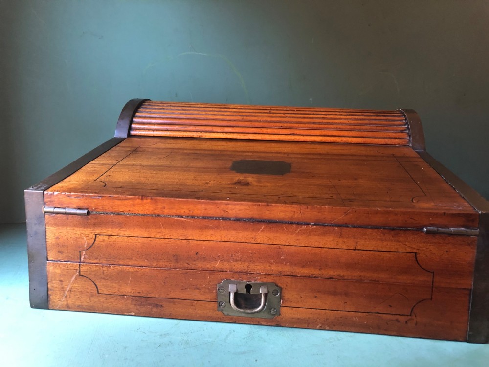 C19th Chinese Export trade camphor wood brass-bound military campaign writing box . View II