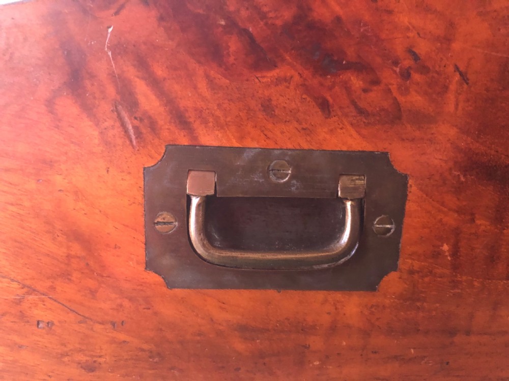 C19th Chinese Export trade camphor wood brass-bound military campaign writing box . View X
