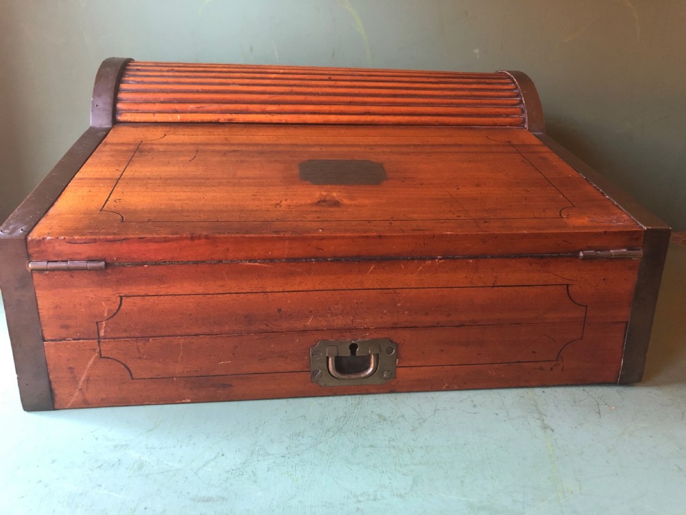 C19th Chinese Export trade camphor wood brass-bound military campaign writing box . View XVI