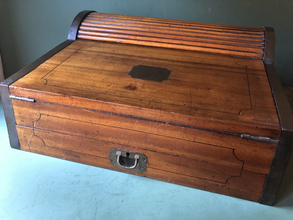 C19th Chinese Export trade camphor wood brass-bound military campaign writing box . View XVIII