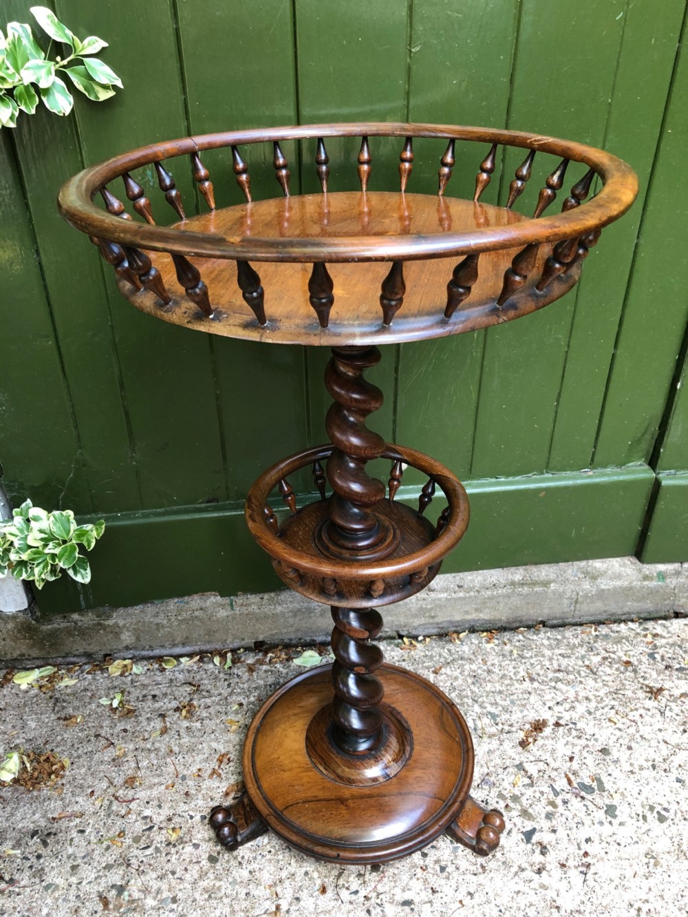 Mid C19th Victorian period circular rosewood 2-tier spindle-galleried occasional or wine table . View II