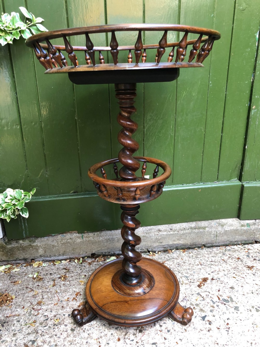 Mid C19th Victorian period circular rosewood 2-tier spindle-galleried occasional or wine table . View IV