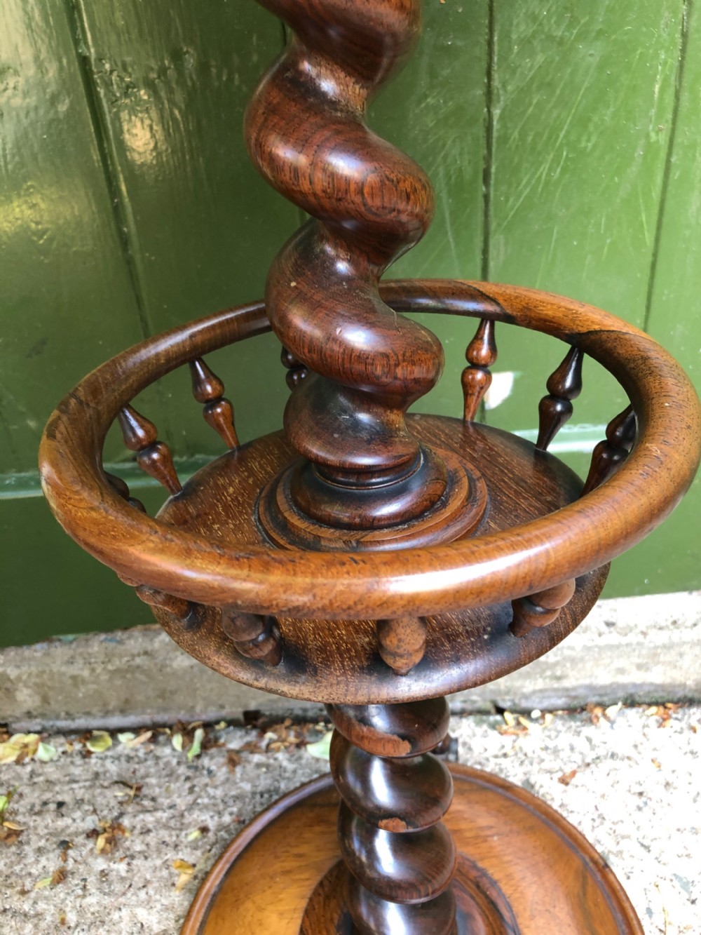 Mid C19th Victorian period circular rosewood 2-tier spindle-galleried occasional or wine table . View V