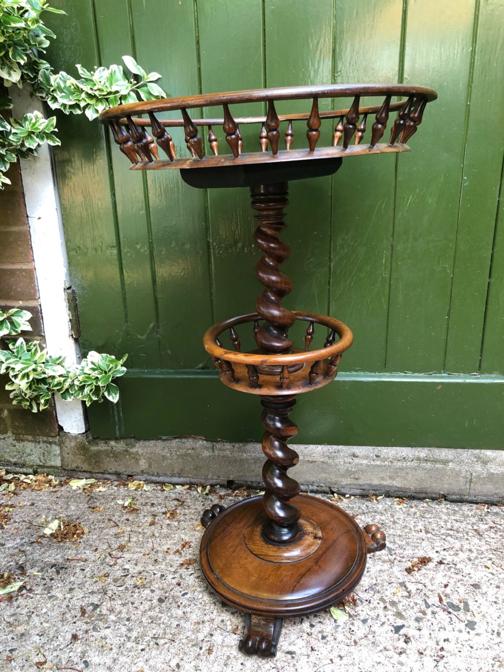 Mid C19th Victorian period circular rosewood 2-tier spindle-galleried occasional or wine table . View IX