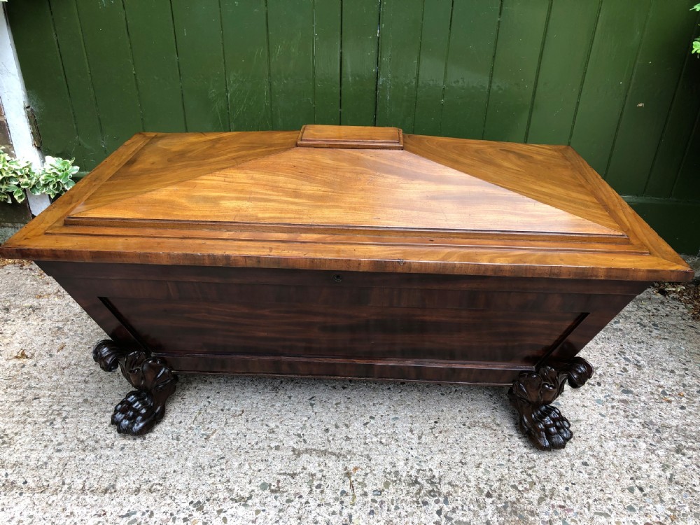 Early C19th Regency period mahogany sarcophagus wine cooler by Wilkinson, London. View III