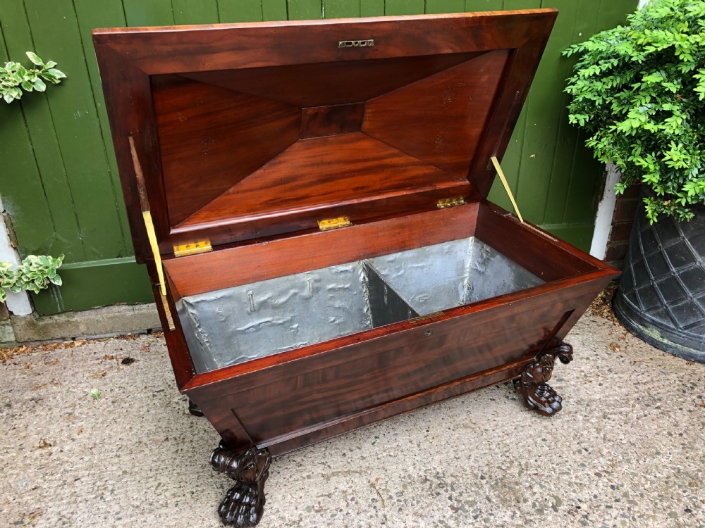 Early C19th Regency period mahogany sarcophagus wine cooler by Wilkinson, London. View IX