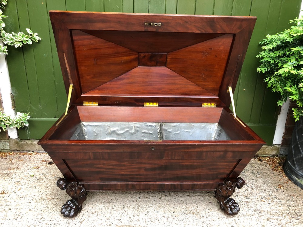 Early C19th Regency period mahogany sarcophagus wine cooler by Wilkinson, London. View XVI