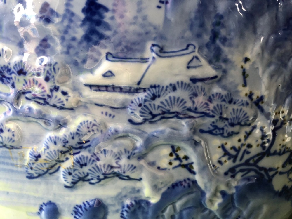Large late C19th Japanese Meiji period porcelain jardiniere or fish-bowl . View XIV