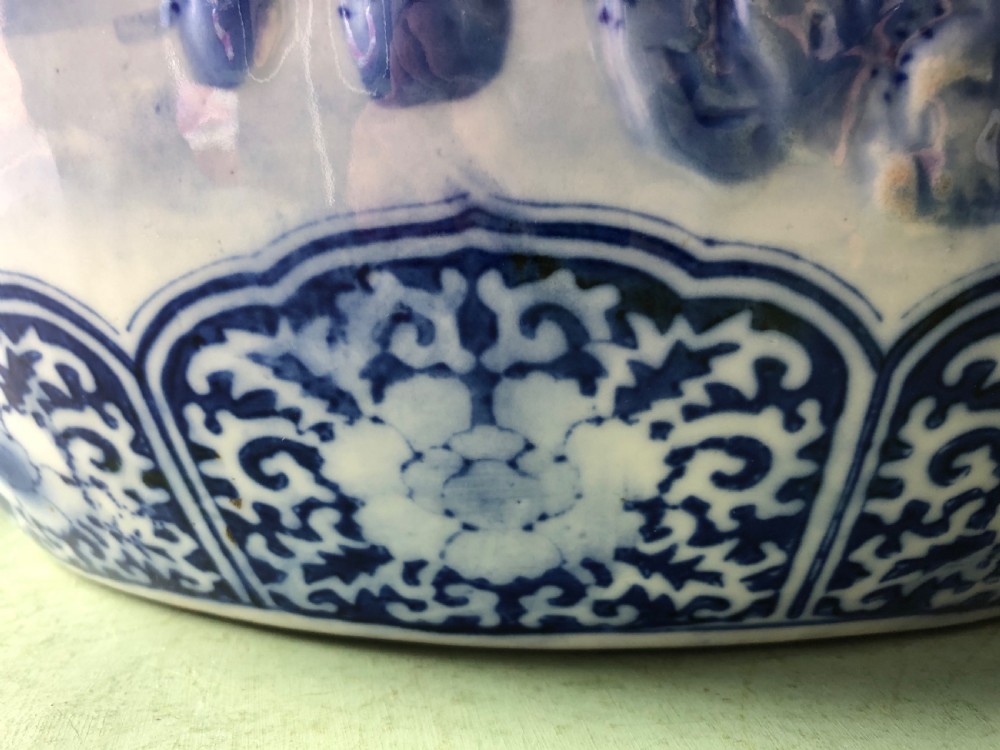 Large late C19th Japanese Meiji period porcelain jardiniere or fish-bowl . View XV