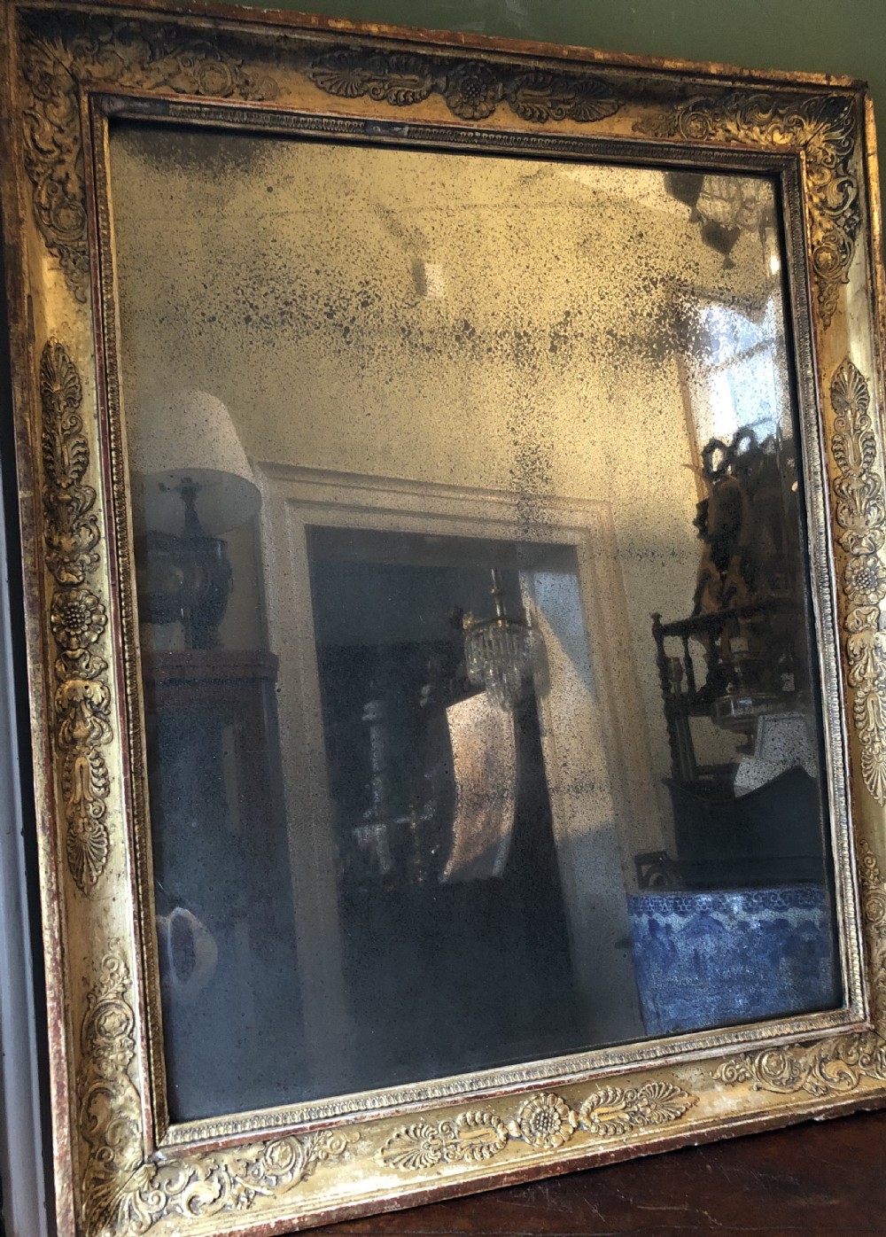 Early C19th French Empire style gilt framed mirror .