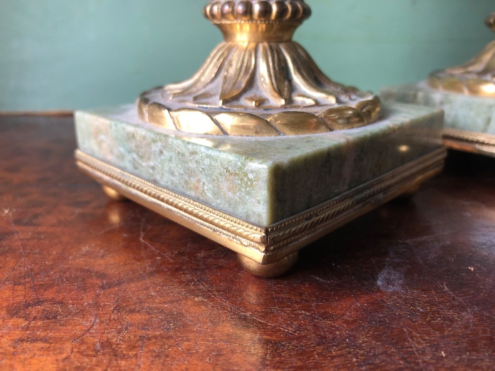 Pair of mid C19th French gilt-brass and marble based photophores glass candlelamps . View XIII