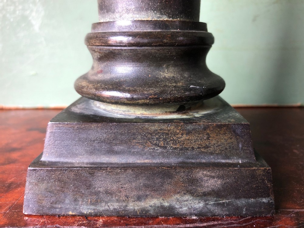 Pair of late C19th bronze classical column candlesticks. View VII