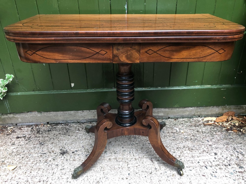 Early C19th Regency period mahogany and ebony string-inlaid fold-over card or games  table . View VII
