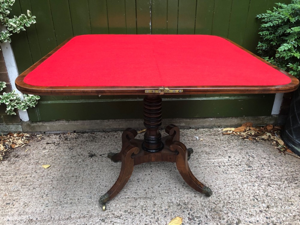 Early C19th Regency period mahogany and ebony string-inlaid fold-over card or games  table . View VIII