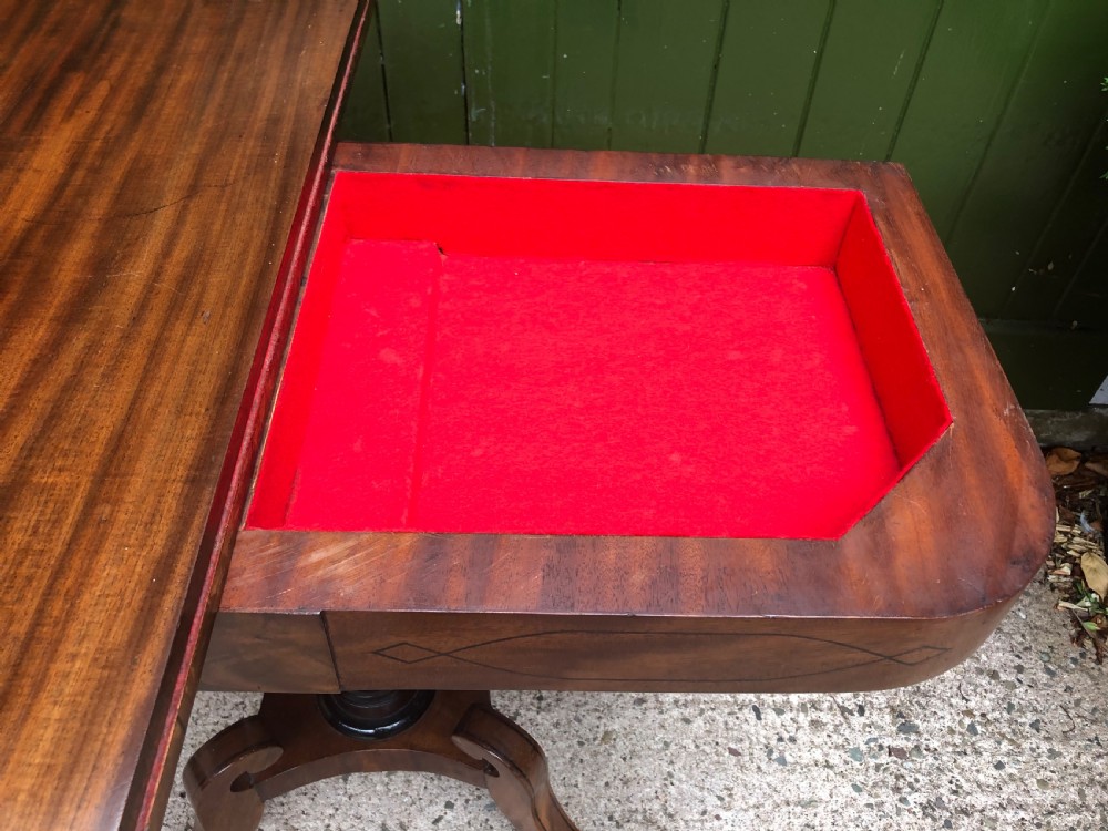 Early C19th Regency period mahogany and ebony string-inlaid fold-over card or games  table . View XI