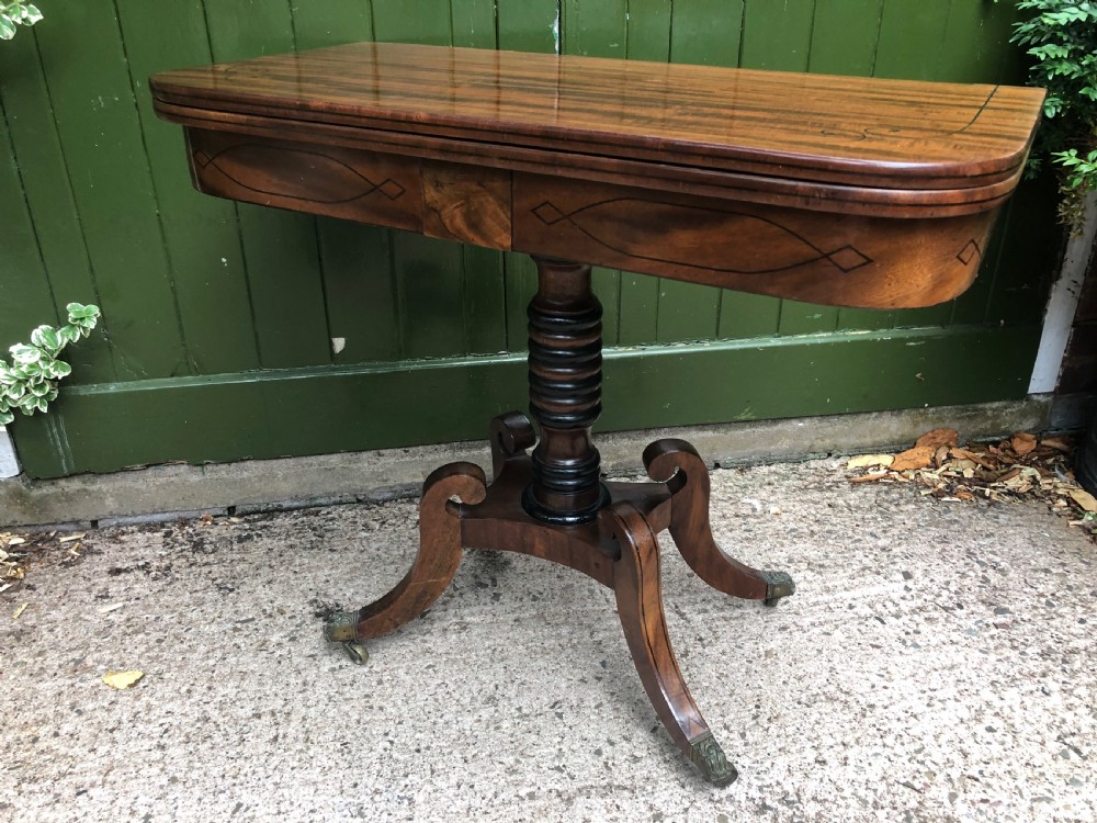 Early C19th Regency period mahogany and ebony string-inlaid fold-over card or games  table . View XIII