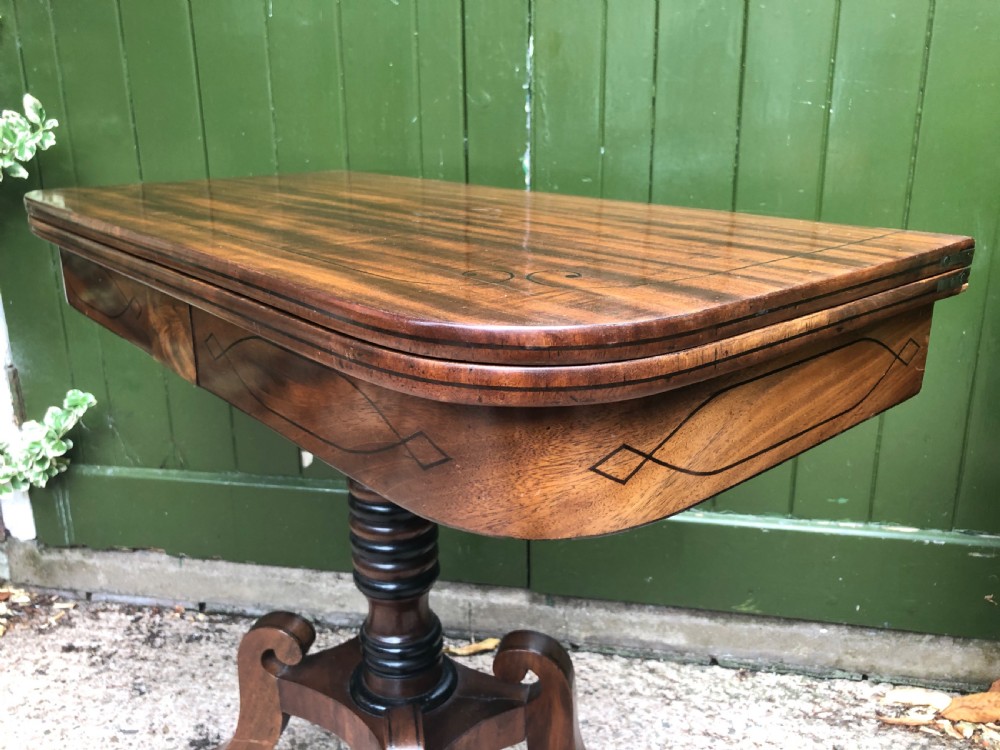 Early C19th Regency period mahogany and ebony string-inlaid fold-over card or games  table . View XIV