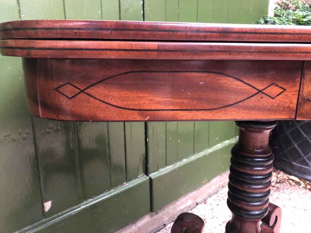 Early C19th Regency period mahogany and ebony string-inlaid fold-over card or games  table . View XV