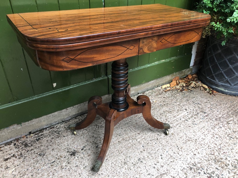 Early C19th Regency period mahogany and ebony string-inlaid fold-over card or games  table . View XVIII