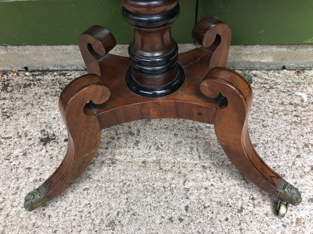 Early C19th Regency period mahogany and ebony string-inlaid fold-over card or games  table . View XX