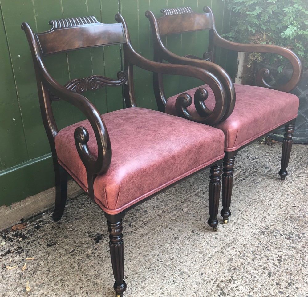 Pair of early C19th Regency period mahogany library ,desk or office armchairs. View II