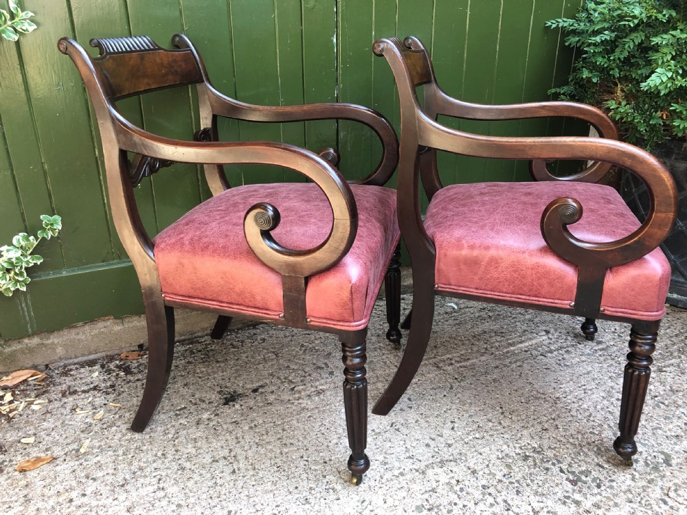 Pair of early C19th Regency period mahogany library ,desk or office armchairs. View VIII