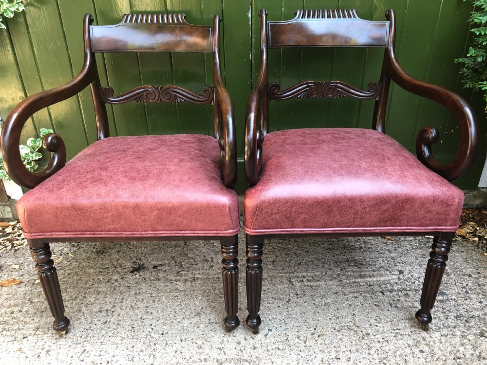 Pair of early C19th Regency period mahogany library ,desk or office armchairs. View XIV