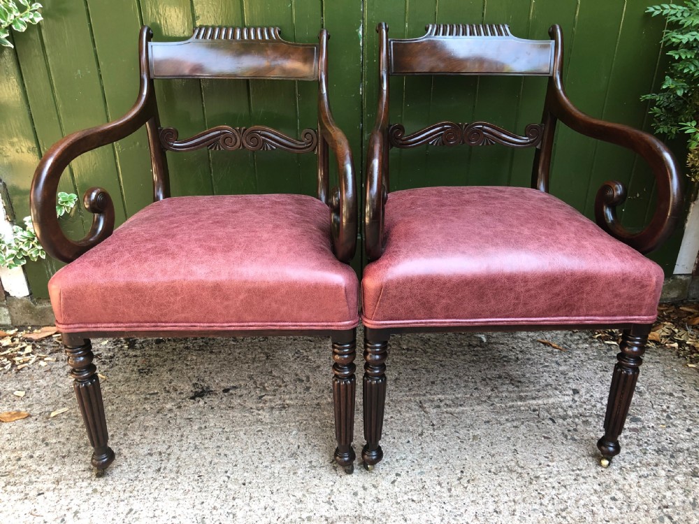 Pair of early C19th Regency period mahogany library ,desk or office armchairs. View XX
