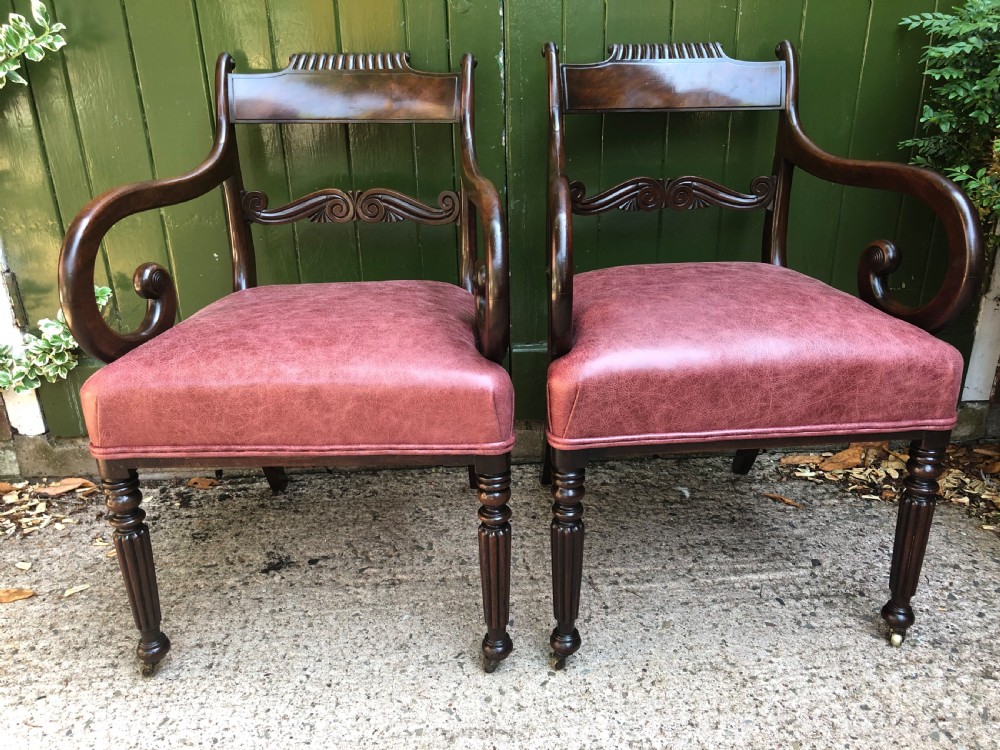 Pair of early C19th Regency period mahogany library ,desk or office armchairs. View XXI