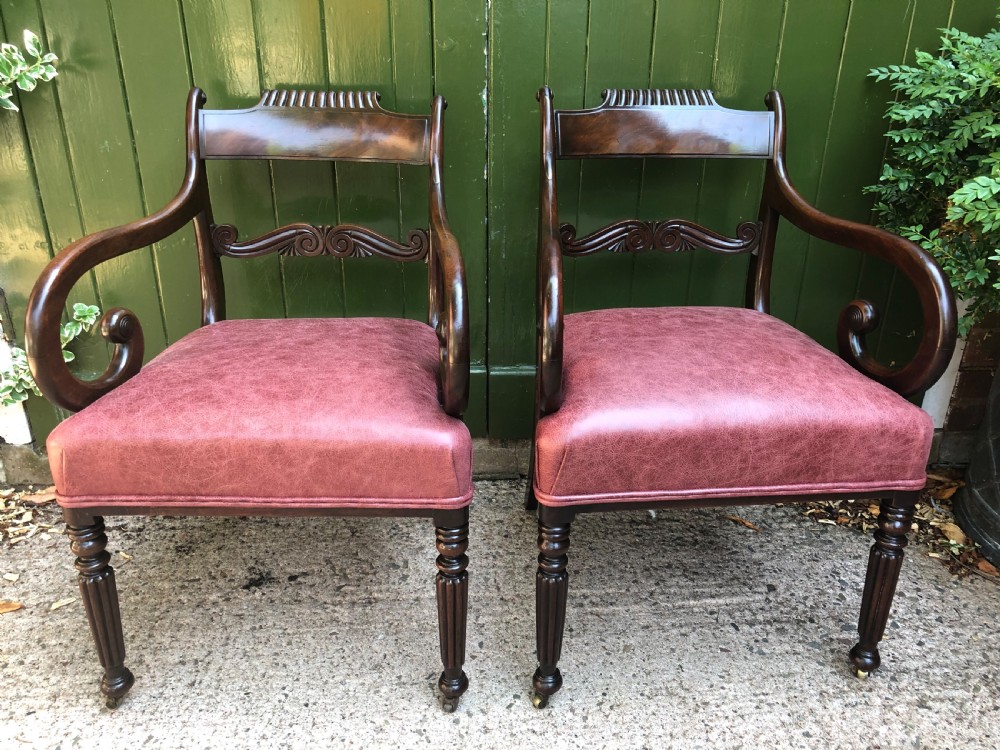 Pair of early C19th Regency period mahogany library ,desk or office armchairs. View XXV