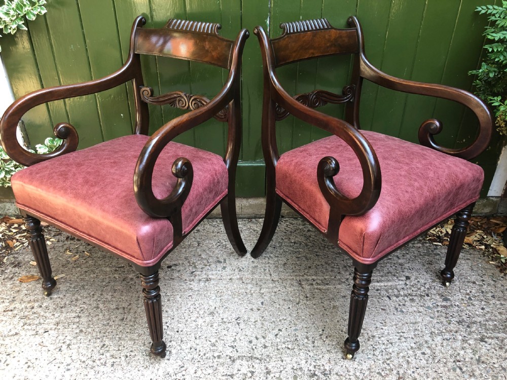 Pair of early C19th Regency period mahogany library ,desk or office armchairs. View XXX