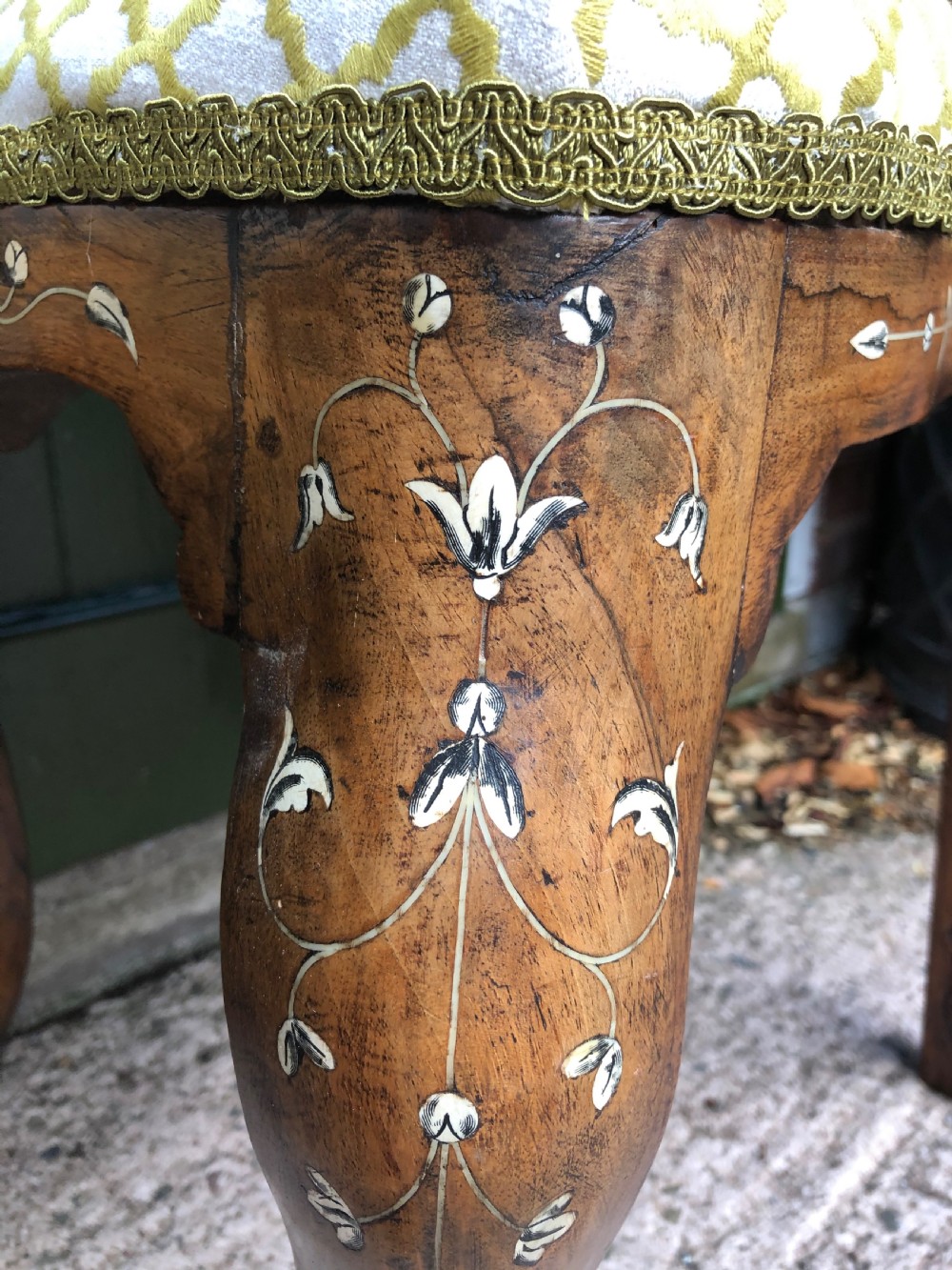 Pair of C18th Italian ivory-inlaid walnut side chairs. View XII