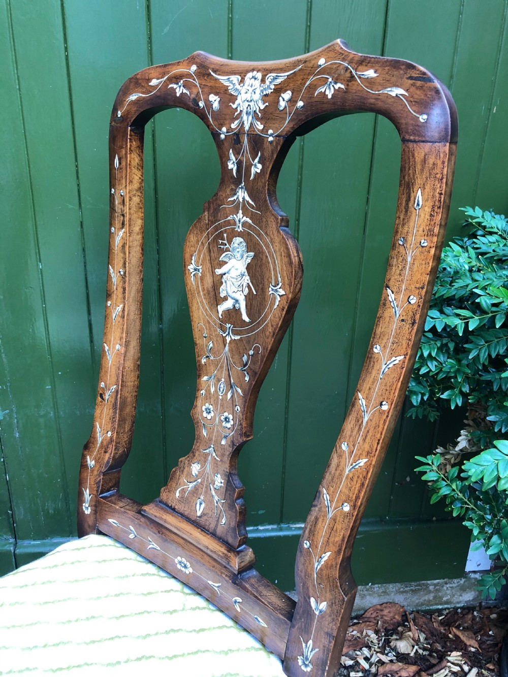 Pair of C18th Italian ivory-inlaid walnut side chairs. View XV