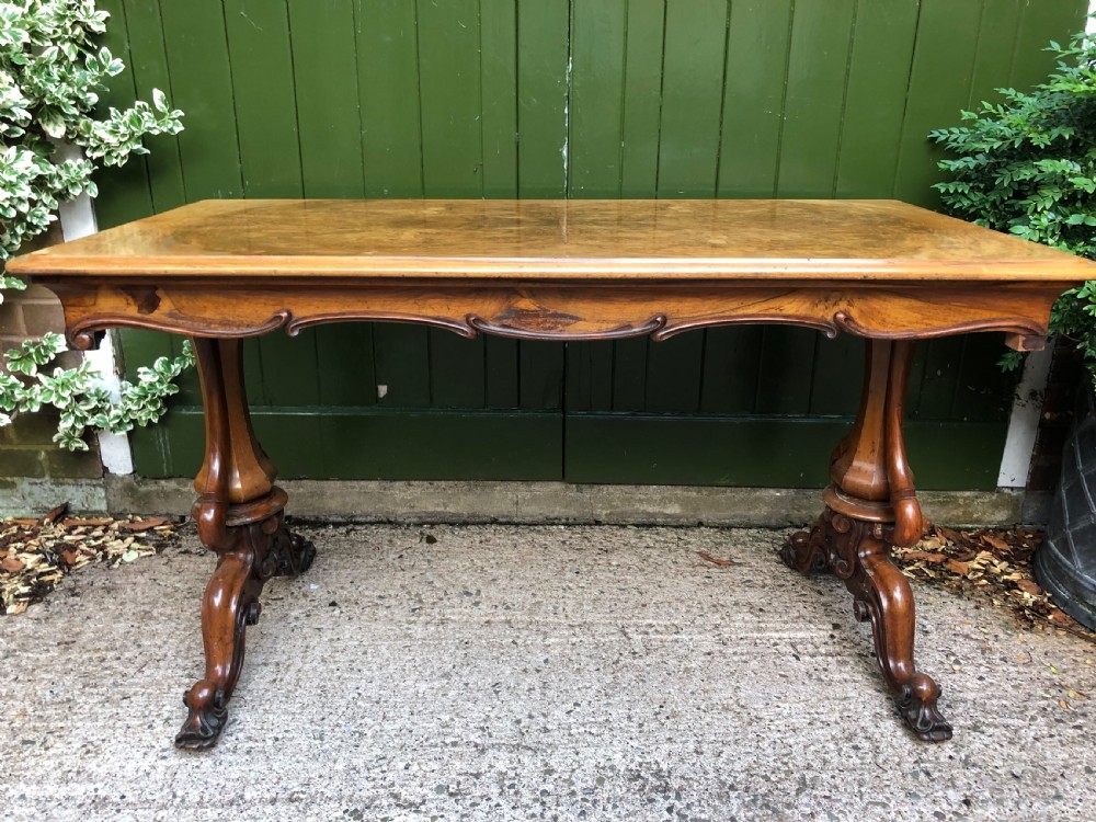 Mid C19th early Victorian period carved walnut centre or library table of free-standing form . View XIV