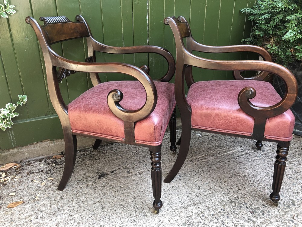 Pair of early C19th Regency period mahogany library ,desk or office armchairs. View XXXI