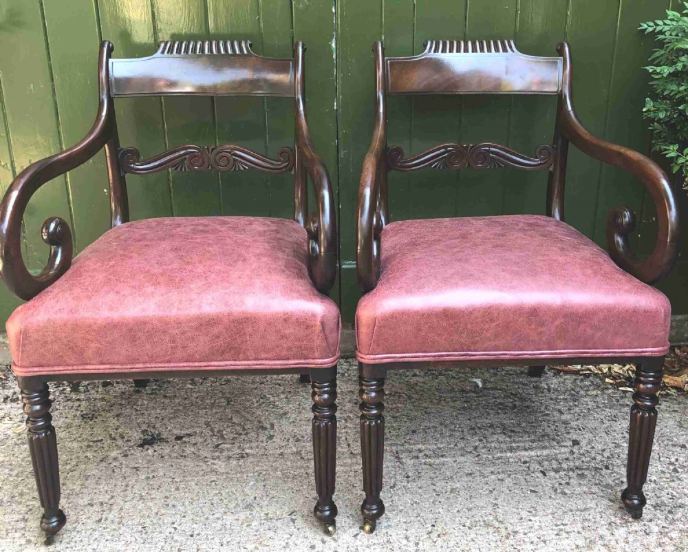 Pair of early C19th Regency period mahogany library ,desk or office armchairs.
