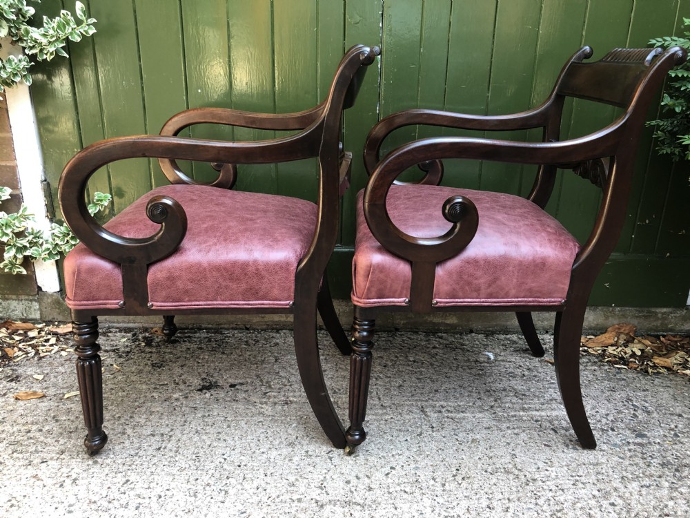 Pair of early C19th Regency period mahogany library ,desk or office armchairs. View X