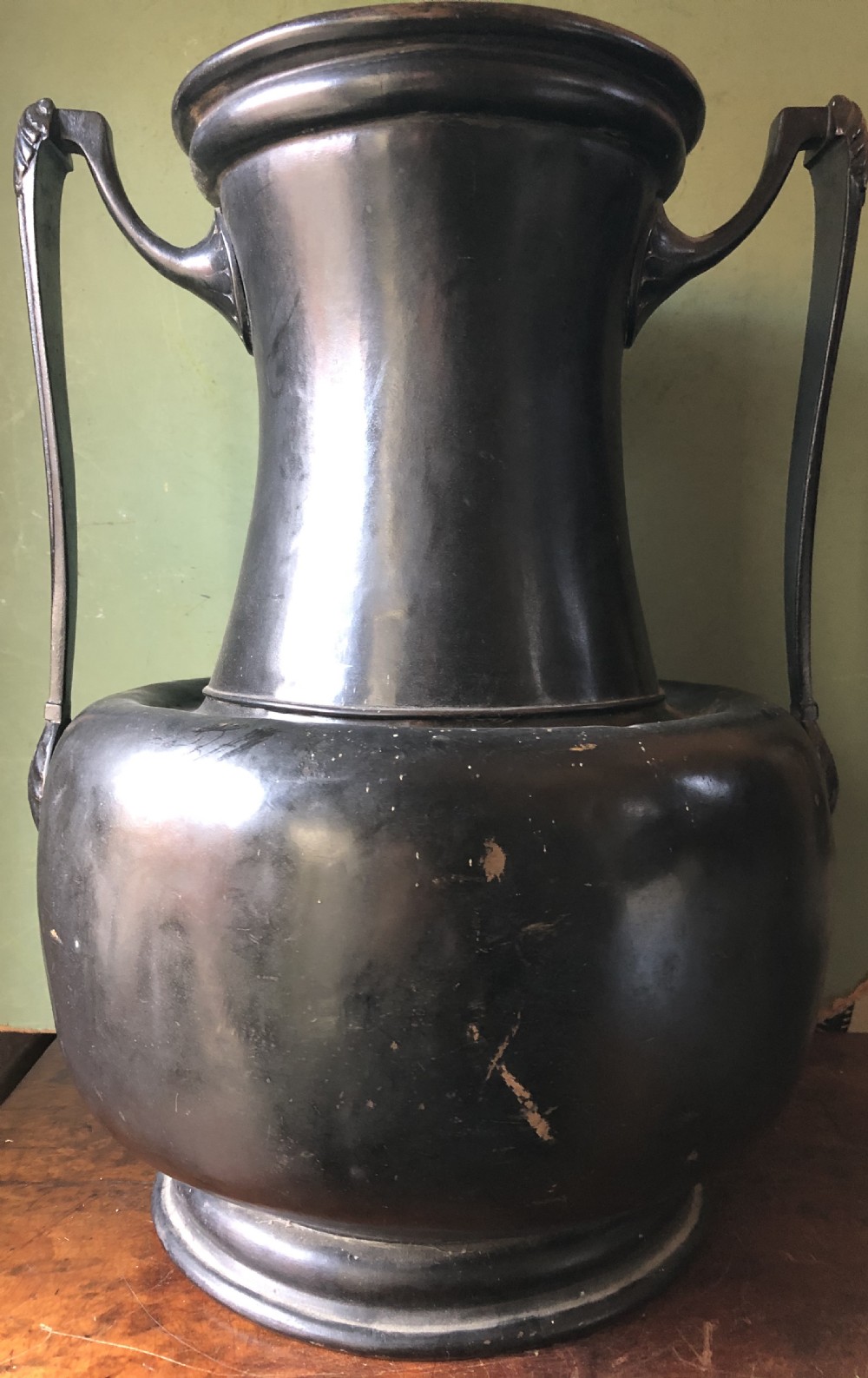 Rare mid C19th patinated bronzed copper vase of neo-classical design. View II