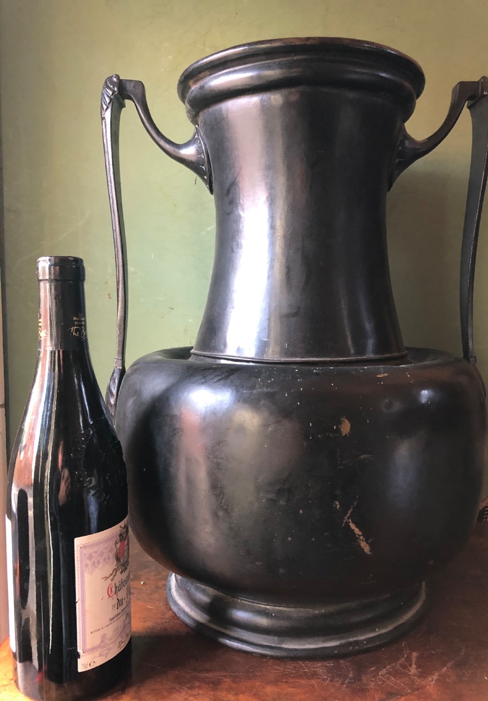 Rare mid C19th patinated bronzed copper vase of neo-classical design. View X
