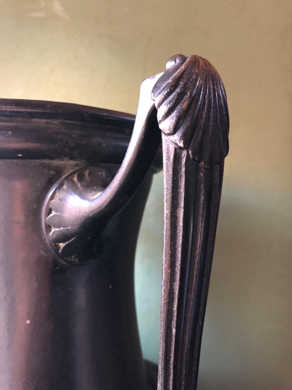 Rare mid C19th patinated bronzed copper vase of neo-classical design. View XI