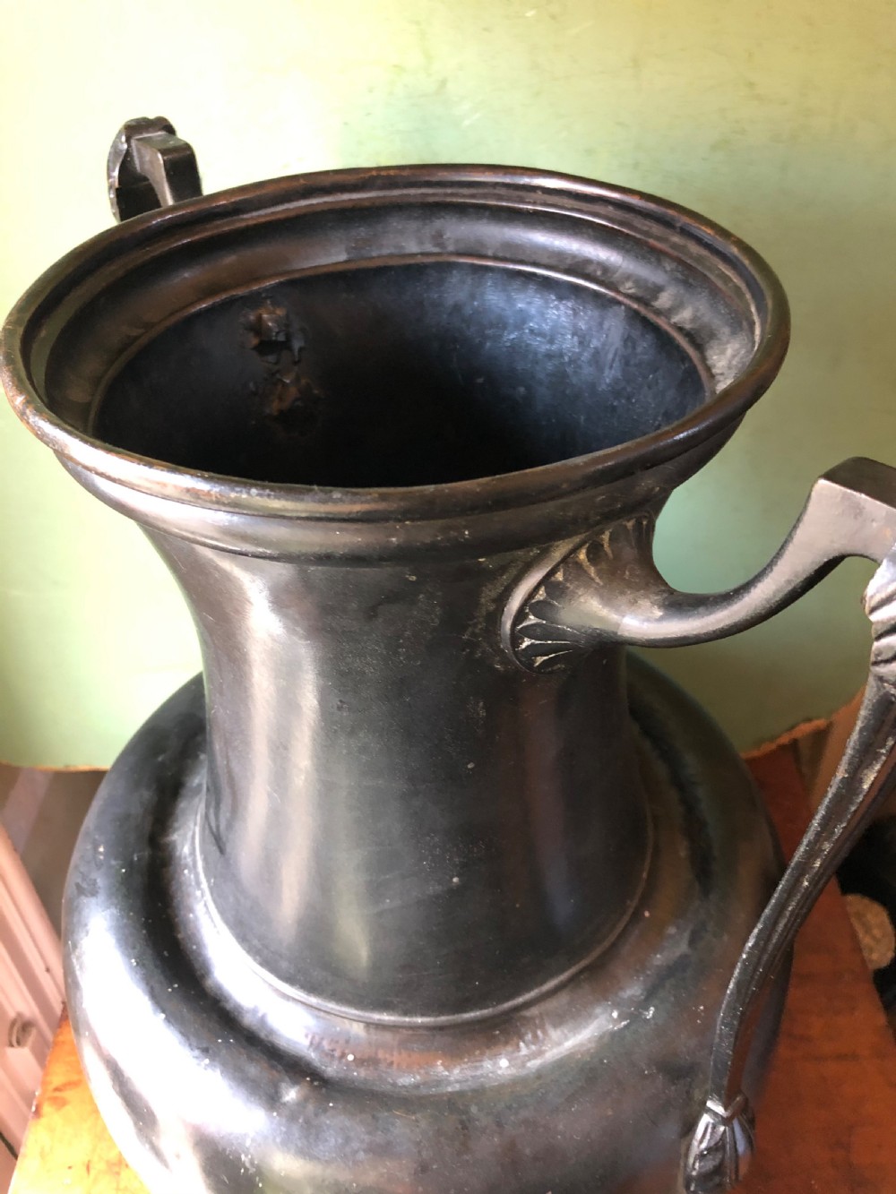 Rare mid C19th patinated bronzed copper vase of neo-classical design. View XII