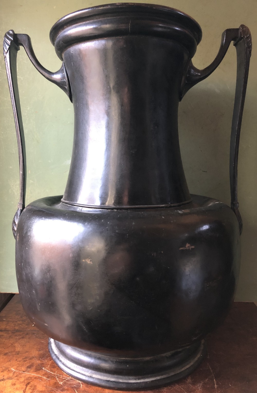 Rare mid C19th patinated bronzed copper vase of neo-classical design. View XIV