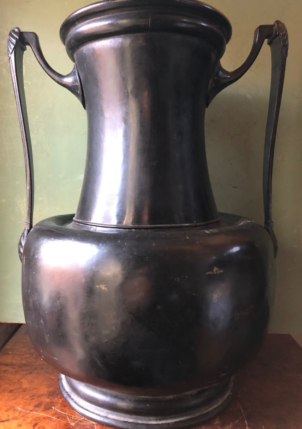 Rare mid C19th patinated bronzed copper vase of neo-classical design. View XV