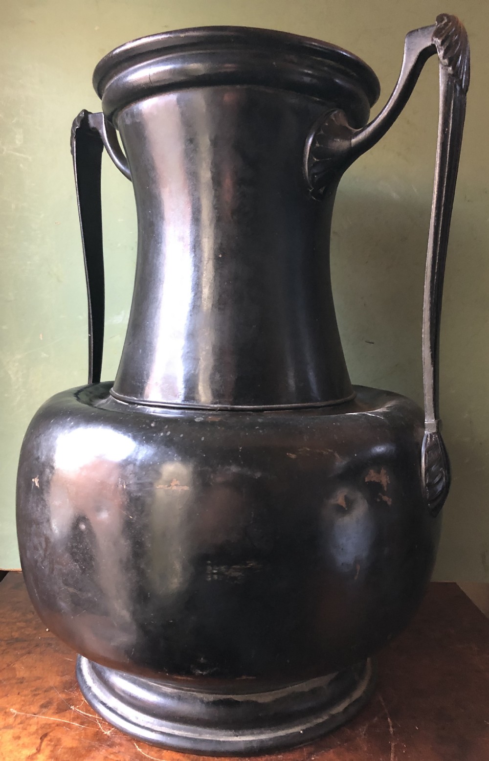 Rare mid C19th patinated bronzed copper vase of neo-classical design. View XVI