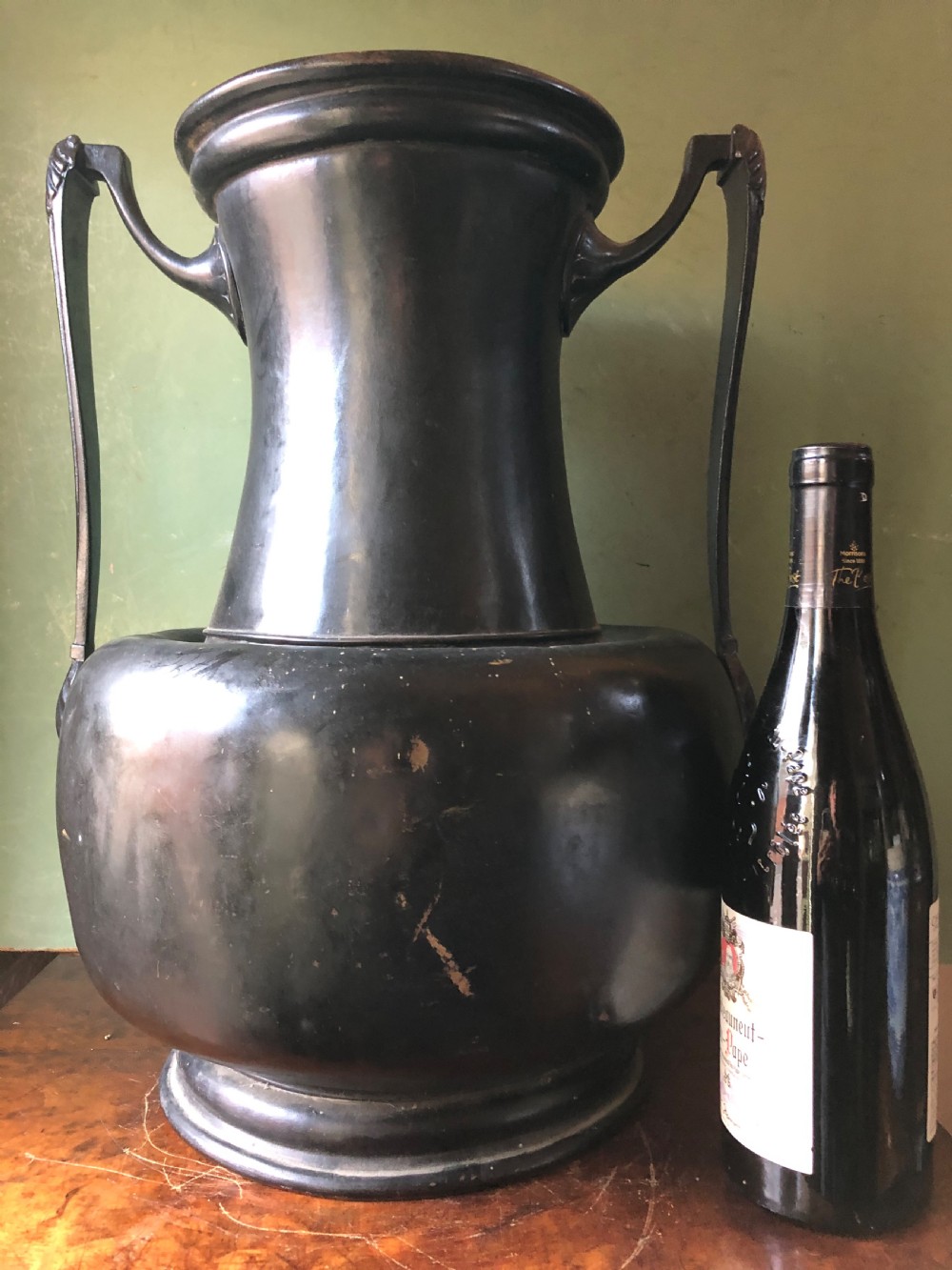Rare mid C19th patinated bronzed copper vase of neo-classical design. View XX