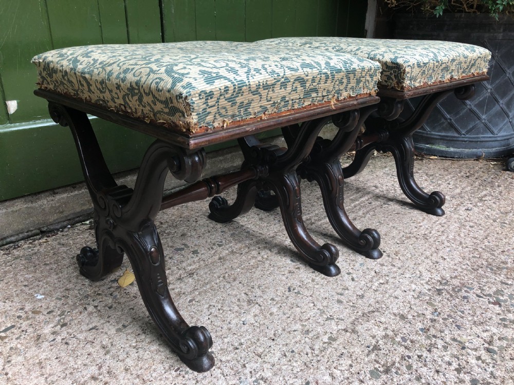 Pair of early C19th William IV period carved  rosewood stools of X-frame form . View V