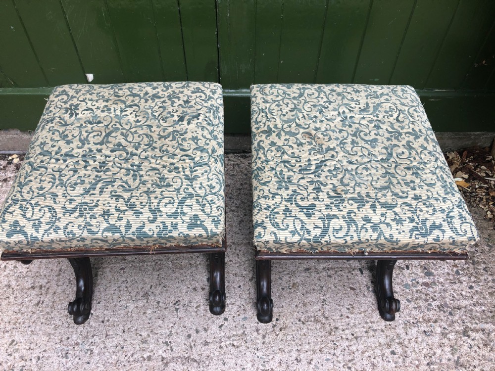 Pair of early C19th William IV period carved  rosewood stools of X-frame form . View VI